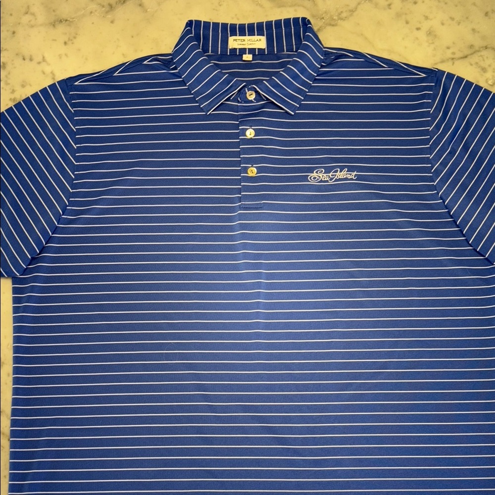 Peter Millar ‘Sea Island’ Royal Blue and White Striped Polo Shirt - Size…